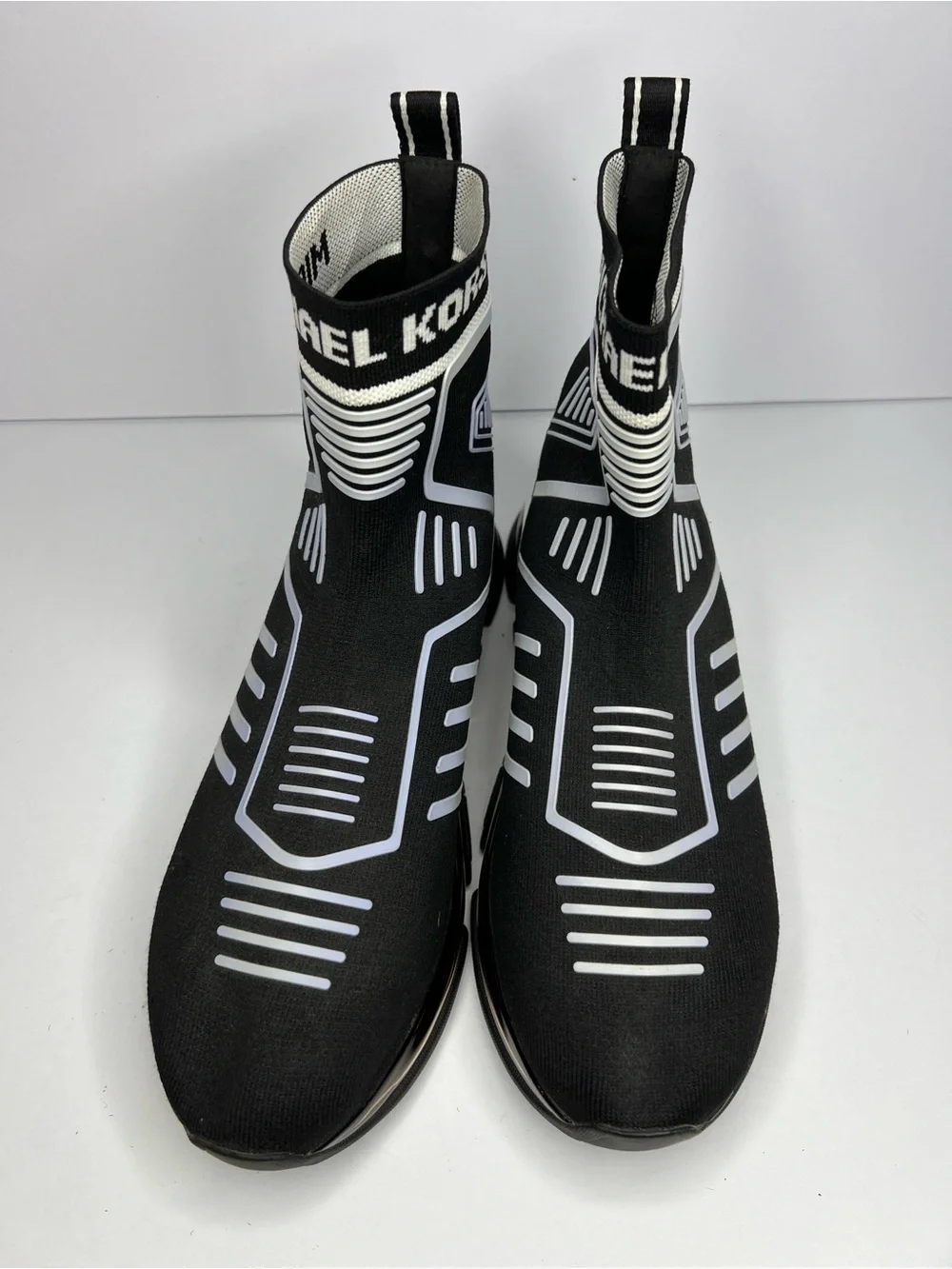 Michael Kors Skyler Black Knit Sock Sneaker Wedge Booties No Box